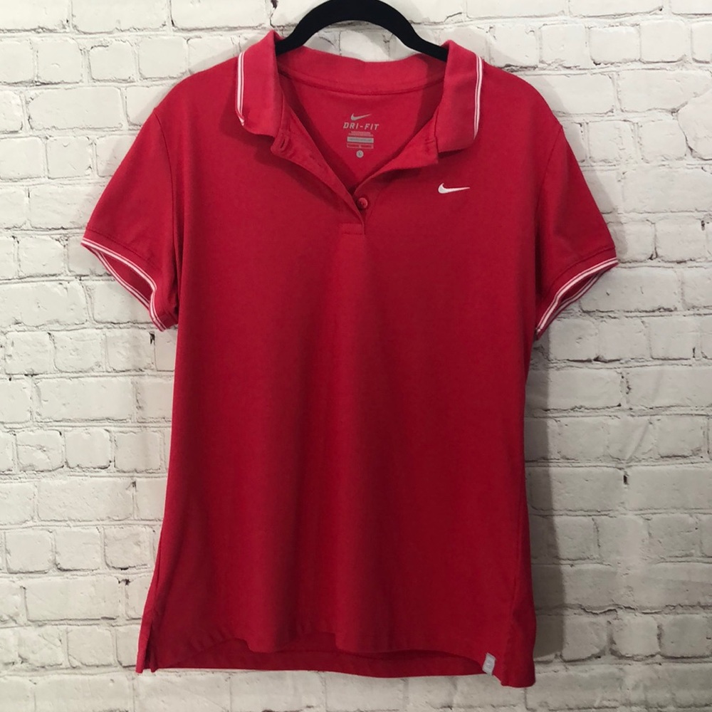 Nike dri fit red women’s short sleeve polo EUC